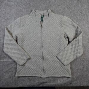 Ralph Lauren Jacket Womens Medium Full Zip Quilted Monogrammed Gray Long Sleeve